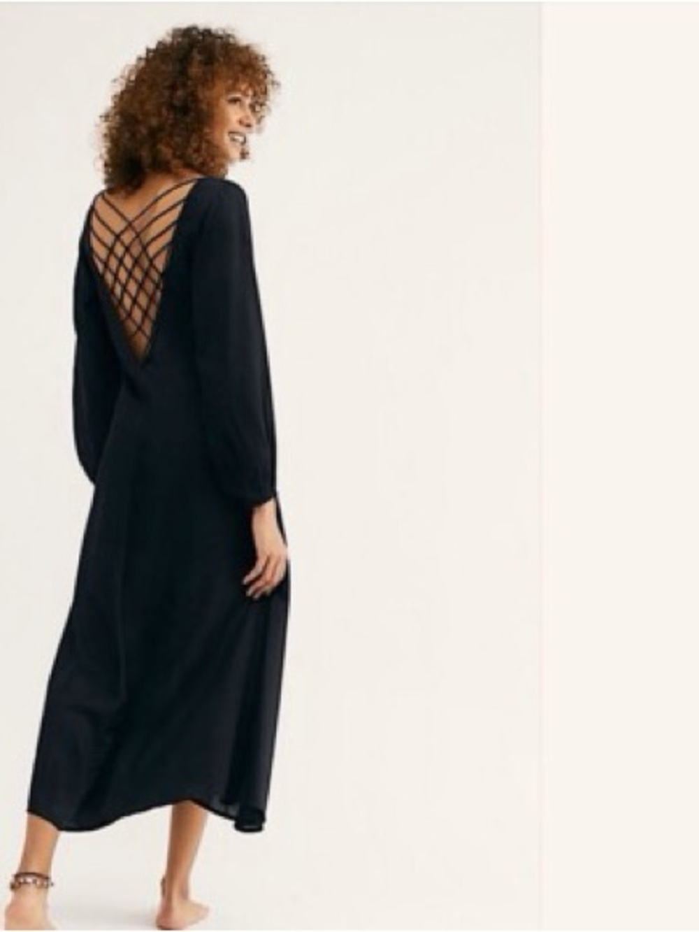 FREE PEOPLE LATER DAYS HI-LOW MIDI DRESS BLACK